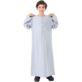 Toddler Boy's Muslim Robe Crew Neck Long Sleeve Solid Color Outfits Stylish Summer Casual Cute Kids Ethnic Dress