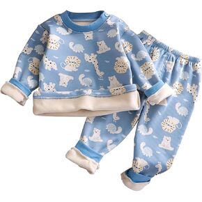 Toddler Baby Fleece Outfit Boys Girls Dinosaur Print Outfit Infant Linen Thermal Baby Boy Winter Clothes 3-6 Months