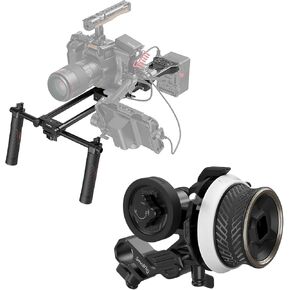 SMALLRIG Universal Basic Camera Shoulder Mount Kit for DSLR, Mirrorless, and Small Camera Shoulder Rig + Mini Follow Focus with A/B Stops & 15mm Rod Clamp and Snap-on Gear Ring Belt for DLSR