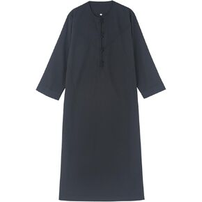Kids Boys Long Sleeve Buttons Muslim Thobe Solid Crew Neck Abaya Casual R𝐨be Toddler Baby Loose Comfy Summer Clothes