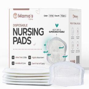 Mama's Care Disposable Nursing Pads for Breastfeeding, 150 Breast Pads for Leaking Milk, Adhesive Non-Woven Super Absorbent Lactation Pads, Disposable Nipple Pads