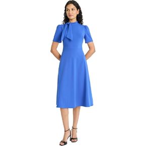 Maggy London Women's Crepe Fabric Flight Attendant Bow Neck Tie Short Sleeve A-line