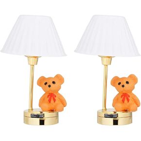 Yellow Bear Nursery Lamp with Shade & Bulb,Yellow Bear Table Lamp, 1:12 Dollhouse/Ob11/Mini Lamp, White Plastic Pleated Lampshade