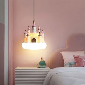 Cartoon Kids Pendant Light Pink Castle Resin Chandelier Modern Creative Castle Crown with Acrylic Lampshade Mini Chandelier for Children's Room Bedroom Living Room Dining Room