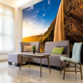 Rock Falls 3D Photo Mural Wallpaper, Trees Wall Art Large Mural Wallpaper Render Illustration, Suitable for Living Room and Bedroom,108"W x 75"H