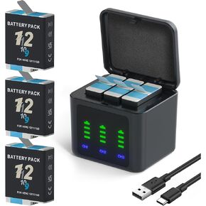 3-Pack 2000mAh Battery Charger Kits for GoPro Hero 12 with 3-Channel Charger,3-Slot GoPro Battery Charger Compatible with Hero 12/11/10/9 Black Camera