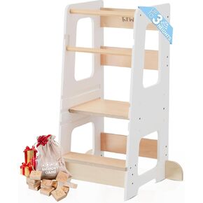 Toddler Kitchen Stool Helper – Adjustable Standing Tower with Safety Rails, Anti-Tip Design & Non-Slip Stickers – Patented Design, Double Safety Barrier & CPC Certified (White)