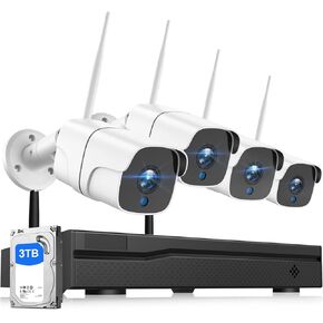 1080P Wireless Security Camera System with 3TB HDD - 4 Outdoor Bullet Cameras & 8CH NVR for 24/7 Recording - IP66 Weatherproof, Remote Access, Plug-and-Play Home CCTV Setup