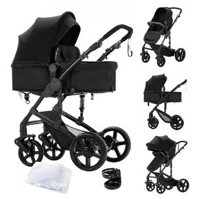 2 in 1 Baby Stroller with Bassinet Reversible Portable Standard Baby Stroller Convertible Pushchair Infant Buggy Baby Carriage Foldable High Landscape Pram for Toddler Newborn (2US588-BG 2 in 1)
