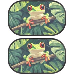 Bulopur Cute Frog 2 Pack Window Shade Baby in Car Glare Shield Protection Cute Design Side Window Screens Easy to Install UV Protection Breathable Universal Car Sun Shades