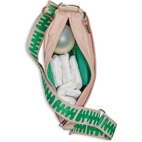 حقيبة حفاضات Crescent Crossbody ، البيج مع الأشرطة المخصصة