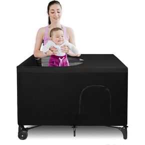Crib Blackout Cover for Pack N Play, Travel Crib Cover, Breathable Foldable Baby Bed Cover with Safety Vents, Portable Crib Sunshade for Indoor Outdoor Black