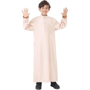 Toddler Muslim Robe for Boys Crew Neck Long Sleeve Solid Outfits Stylish Summer Casual Cute Kids Ethnic Dress