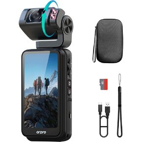 5K Vlogging Camera, Pocket Camera with 3.5'' Rotatable Touchscreen, 1/2.5'' CMOS & 4K/60fps Video, IR Night Vision, Face Tracking, 360mins Long Time, Portable Video Camera for Vlogging/YouTube