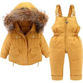 Toddler Boys Girls Winter Down Coats Snowsuit 2Pcs Clothes Hooded Thick Warm Down Coat Down (Yellow, 18-24 Months)