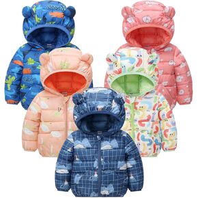 Toddler Winter Coat Boys Girls Down Jacket Hooded Fleec𝐞 Warm Outwear 3D Ear Padded Puffer Jacket With