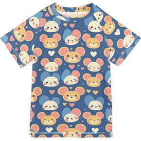 Cartoon Chicken Green Girls Bathing Suit Short Sleeves Athletic Tops Swimwear Beach Tops 3T