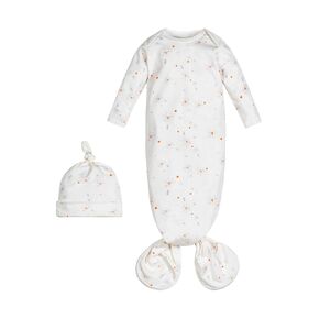 Under the Nile Organic Cotton Knotted Gown and Beanie Set, Shadow Floral. 0-3 Months