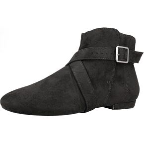Women's Short Dance Boots Lace Up and Velcro Ankle Shoes with Suede Sole for Line Dance West Coast Swing Ballroom Latin Jazz Modern Practice and Performance Dance Shoes