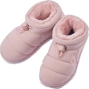 BILIKEYU Girls Winter Snow Boots Drawstring Comfortable Soft Thicken Fuzzy Lined Short Booties for Kids 1 to 12 Years