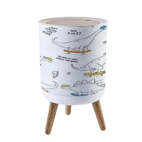Small Trash Can with Lid Baby Seamless Hand Drawn Dino Toy Childish for Fabric Textile Garbage Bin Pet Proof Waste Basket for Kitchen Bathroom Office Bedroom Decorative 1.8 Gallon