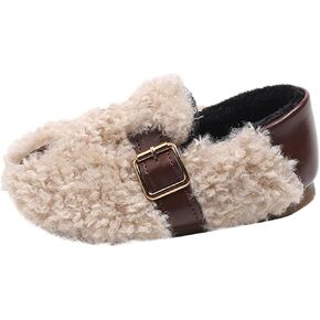 Winter Faux F𝘂r Fleece Cozy 𝐅lats for Girls 𝗟ining Warm Fuzzy Soft Anti-Slip Indoor/Outdoor Shoes Baby Toddler Girls