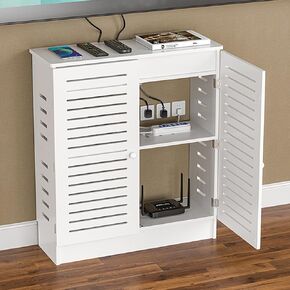WiFi Router Storage Cabinet – PVC Breathable Grid Organizer for Modem, TV Set-Top Boxes & Media Equipment – Router Shelter Box, Hider & Storage Solution for Clutter-Free Spaces