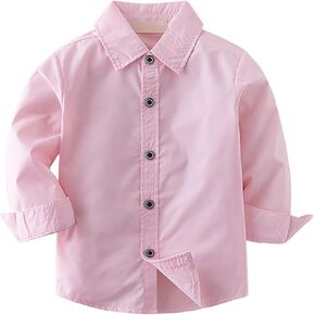 Infant Boys Solid Color Long Sleeve Gentleman's Shirt with Lapel Collar and Buttons Kids Toddler Comfy Formal Mesh Top