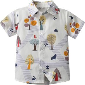 Boys Hawaiian Shirt Short Sleeve Tropical Beach Aloha Button Down Shirt Tees Cute Tops for Kids Toddler Summer Clothes