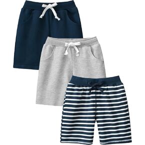 GFQLONG 3 Pack Toddler Boys Athletic Shorts, Kids Summer Pull On Cotton Shorts with Pocket and Drawstring