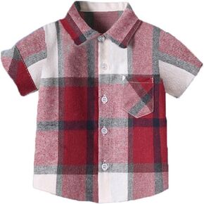 Toddler Baby Boys Classic Plaid Flannel shirt Short sleeve button down shirts Top Summer Casual Outwear Clothes