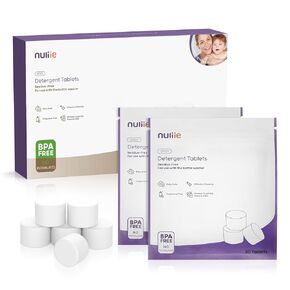 Nuliie 130pcs أقراص منظفات عالية الكفاءة لـ Momcozy ، Baby Brezza ، غسالات الزجاجة المزروعة ، الطوب السريع ، إزالة بقايا الحليب والرائحة ، صيغة لطيفة آمنة لجميع غسالة زجاجة الطفل