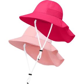 Cooraby 2 Pack Baby Sun Hat for Boys Girls Kids UPF 50+ Summer Adjustable Beach Hats with Bucket Wide Brim for Toddlers