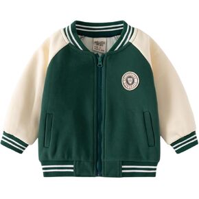 Meufam Baby Boys And Girls Baseball Jacket Coat Round Neck Autumn Zipper Up Spliced Long Sleeve Fleece Hoodie