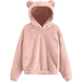 Women Oversized Sweatshirts Teddy Bear Ears Cute Cozy Plush Hoodie Jackets Winter Warm Long Sleeve Pullover Top Y2k