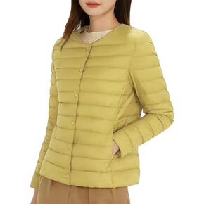 Women's Thin Down Jacket Classic Crewneck Puffer Solid Color Slim Fitting Coat 2023 Fall Winter Casual Comfy Thermal Outwear