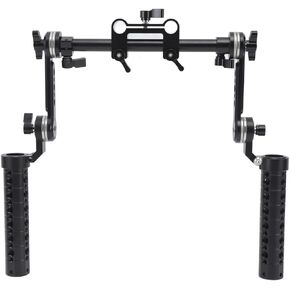 Universal Rosette Handle Set, Aluminum Shoulder Rig Support System with Dual 15mm LWS Rod Clamps, 3/8 1/4 Inch Threaded Holes, Serrated M6 Connection Bracket, for DSLR Camera