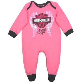 Harley-Davidson Baby Girls' Glittery Interlock Footed Coveralls, Pink 3000913