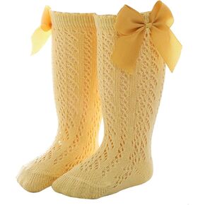 Baby Infants Toddlers Girls Knee High Socks 1 Pack Bow Long Stockings Ruffled Socks School Leggings (White, 0-1 Years)