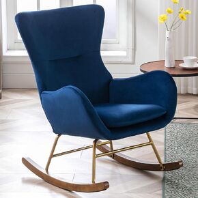 Velvet Rockent Kair Cairs Edholstered Compery Glider Rocker for Baby/Kids Comfy Presing Lounge Side Croom لغرفة نوم غرفة المعيشة ، الأزرق