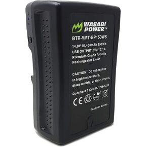 Wasabi Power V Mount/V Lock Battery (150Wh, 14.8V, 10400mAh) Rechargeable Li-ion Battery for Broadcast Video Camcorder, Compatible with Sony HDCAM, XDCAM, Digital Cinema Cameras and Other Camcorders