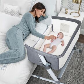 3 in 1 Baby Bassinet Bedside Sleeper, Bedside Crib with 6 Adjustable Height, Soft Mattress & Wheels, Portable Easy to Assemble Bassinet, Baby Cribs for Infant Newborn