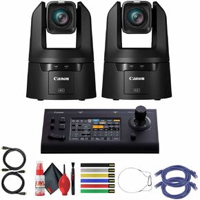 Canon CR-N500 Professional 4K NDI PTZ Camera with 15x Zoom (Satin Black) + Canon RC-IP100 Touchscreen PTZ Joystick Controller + 2 x HDMI Cable + 6 Assorted Color Cable Ties + More (2-Pack) (Renewed)