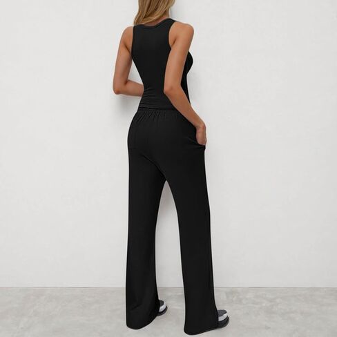 Women's 2 Piece Outfits Summer Sleeveless Crew Neck Tank Top Drawstring Wide Leg Pants Lounge Matching Sets with Pockets in Kuwait