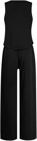 Women's 2 Piece Outfits Summer Sleeveless Crew Neck Tank Top Drawstring Wide Leg Pants Lounge Matching Sets with Pockets in Kuwait