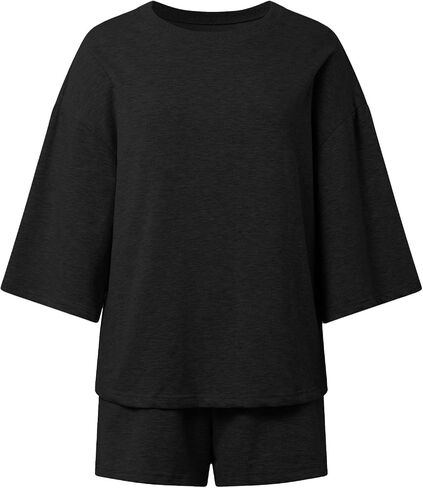 Womens 2 Piece Lounge Sets 3/4 Sleeve Tshirts and Shorts Set Solid Casual Oversized Short Matching Sets Summer Outfits in Saudi Arabia