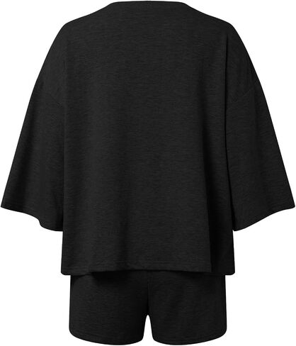 Womens 2 Piece Lounge Sets 3/4 Sleeve Tshirts and Shorts Set Solid Casual Oversized Short Matching Sets Summer Outfits in Saudi Arabia