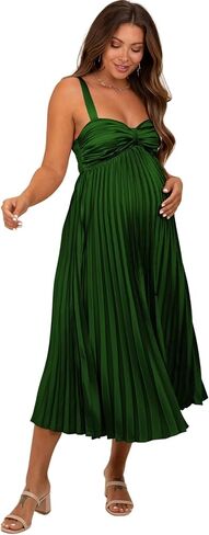 V Neck Satin Dress Maternity Long Bow Midi Dresses Pleated Vestido De Maternidad DI266 in Saudi Arabia