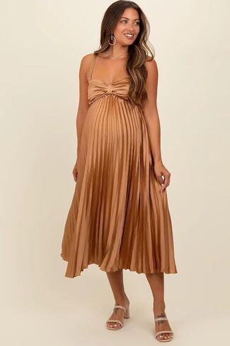 V Neck Satin Dress Maternity Long Bow Midi Dresses Pleated Vestido De Maternidad DI266 in Saudi Arabia
