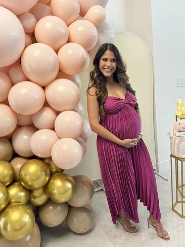V Neck Satin Dress Maternity Long Bow Midi Dresses Pleated Vestido De Maternidad DI266 in Saudi Arabia